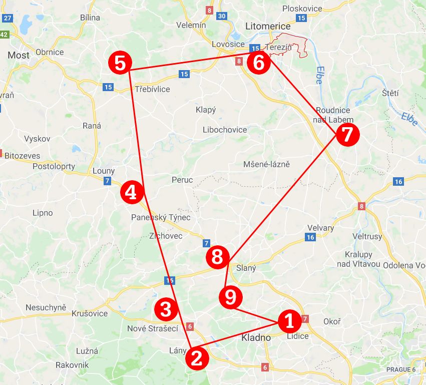 Mapa vyhlídkový let nad Terezín